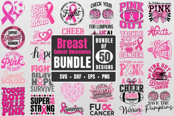 50 Breast Cancer SVG Mega Bundle Files: Graphics for Crafts & Cause-Driven Design