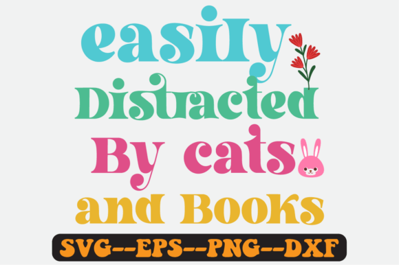 Distracted by Cats and Books Retro SVG: Graphics for Crafts