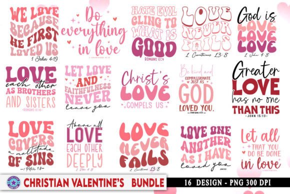 Retro Christian Valentine SVG PNG Bundle: Graphics for Crafts